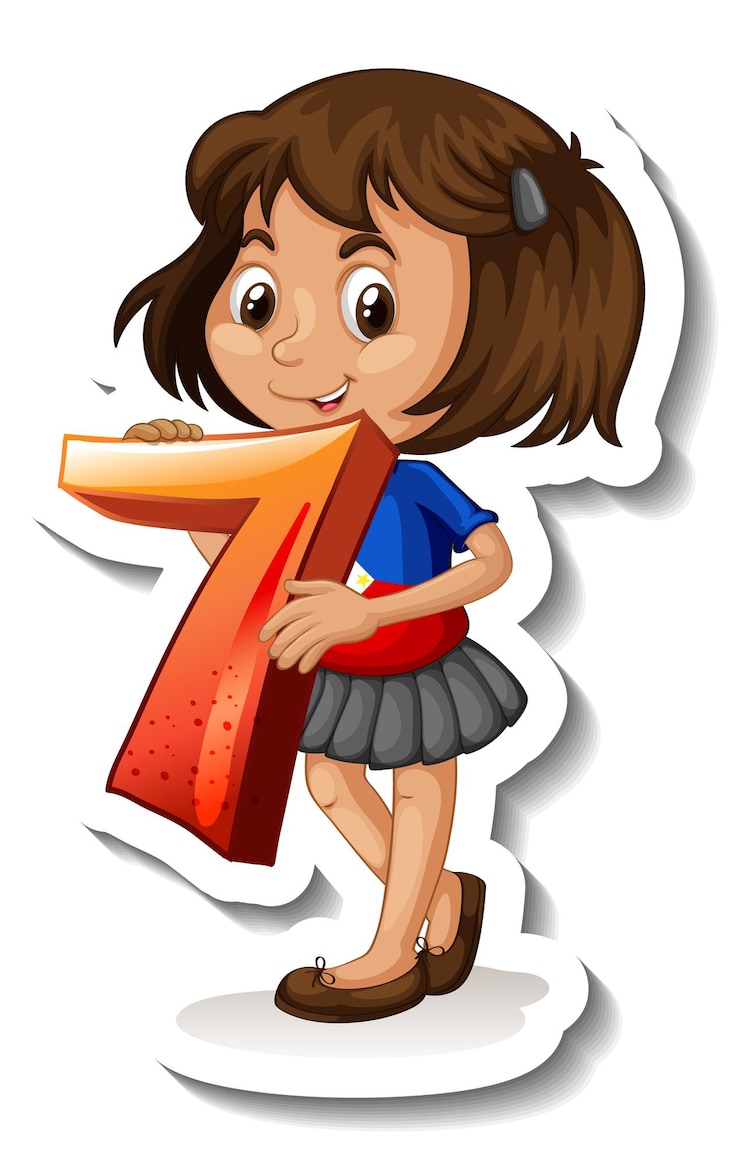 मुफ़्त वेक्टर student girl holding number seven