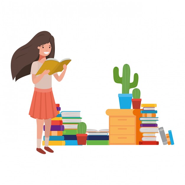 Student girl with reading book in the hands