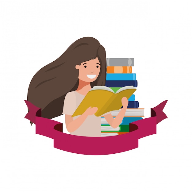 Free vector student girl with reading book in the hands