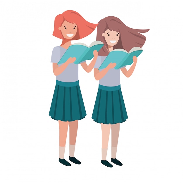 Free vector student girls with reading book in the hands