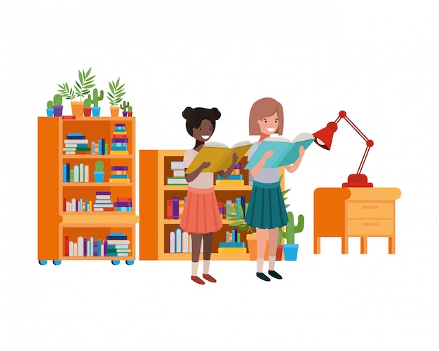 Free vector student girls with reading book in the hands