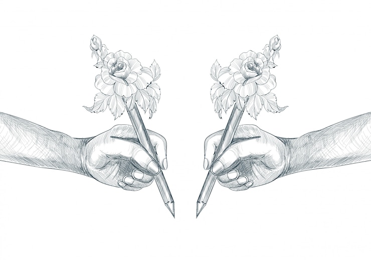 Free Vector student hand holding pencil sketch