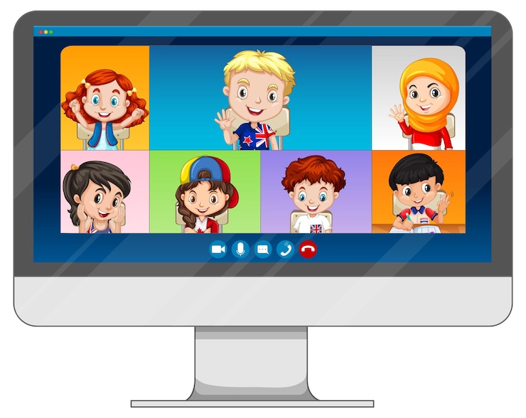 Free Vector student video chat online screen on computer screen on white background