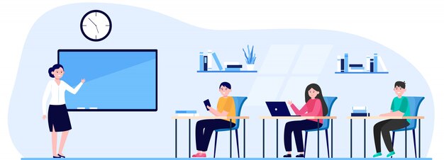 Students in classroom flat vector illustration