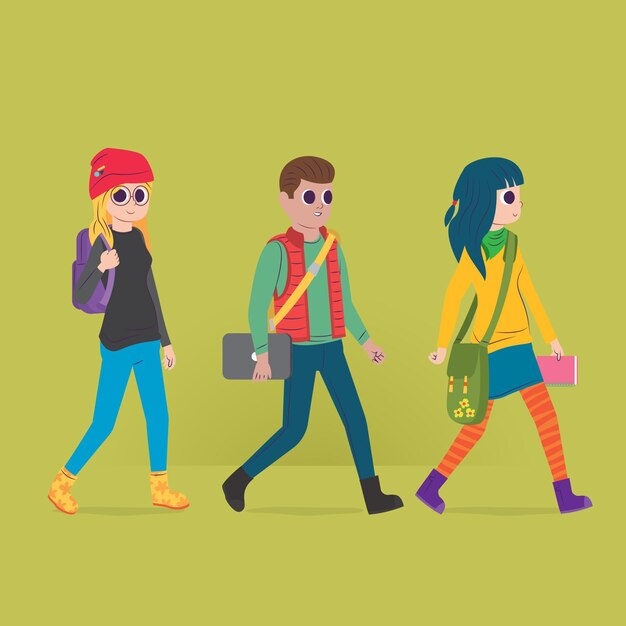 students going to university and holding school accessories