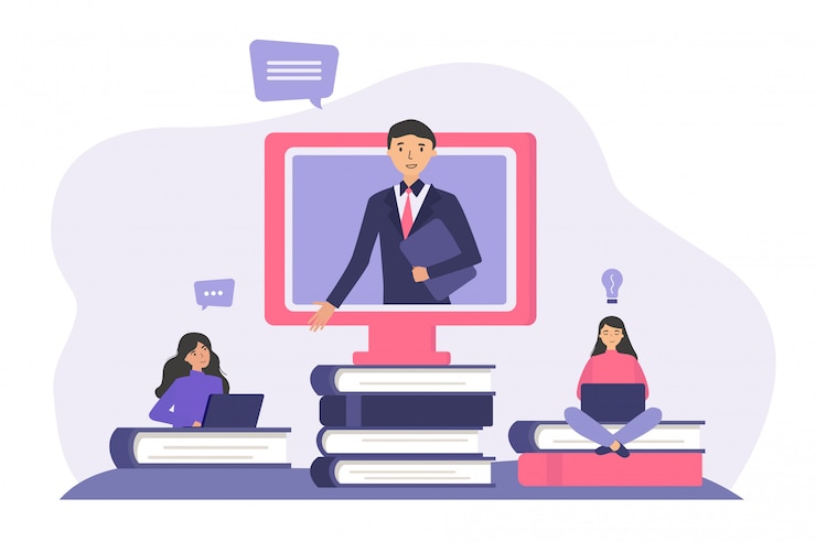 Free Vector students studying online