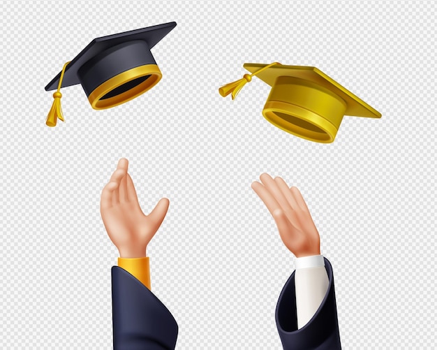 Бесплатное векторное изображение Студенты подбрасывают в воздух выпускные шапки