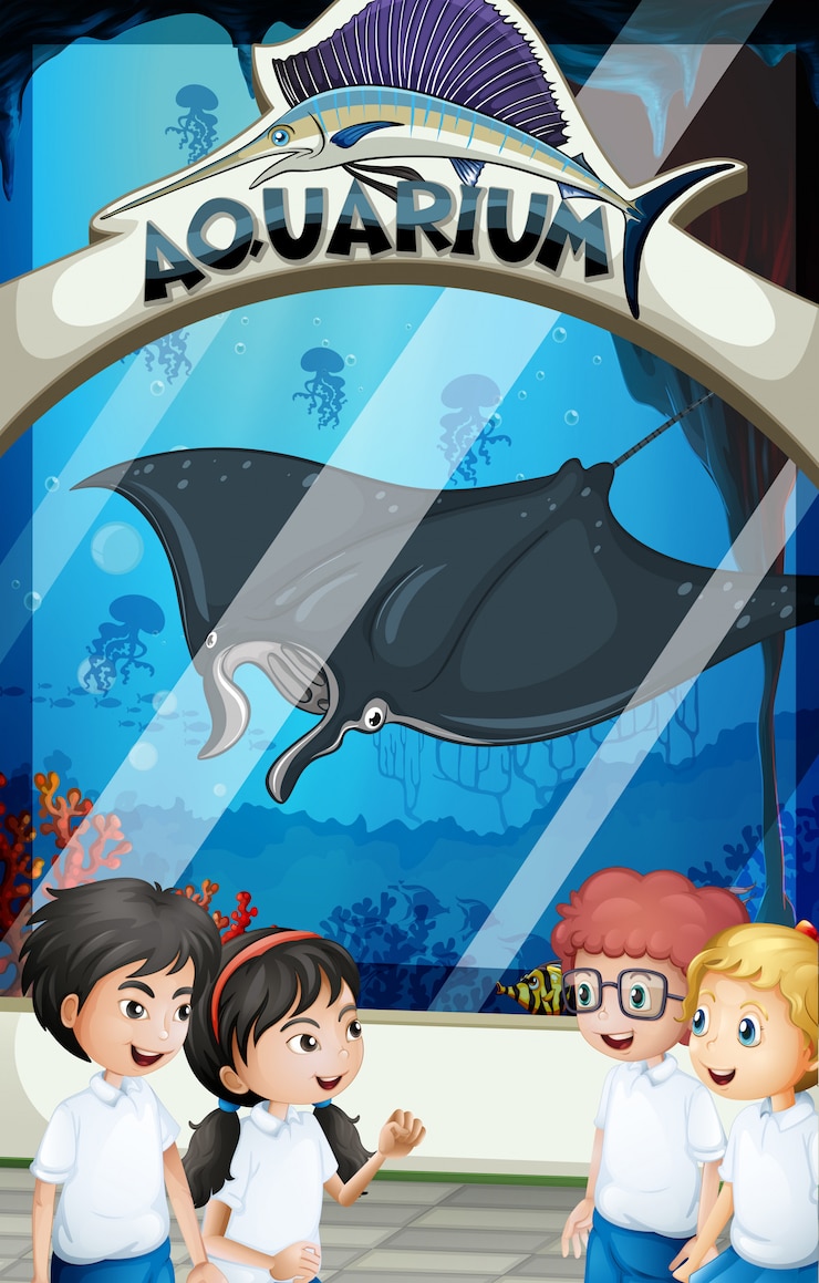無料Vector 制服水族館を訪れる学生たち