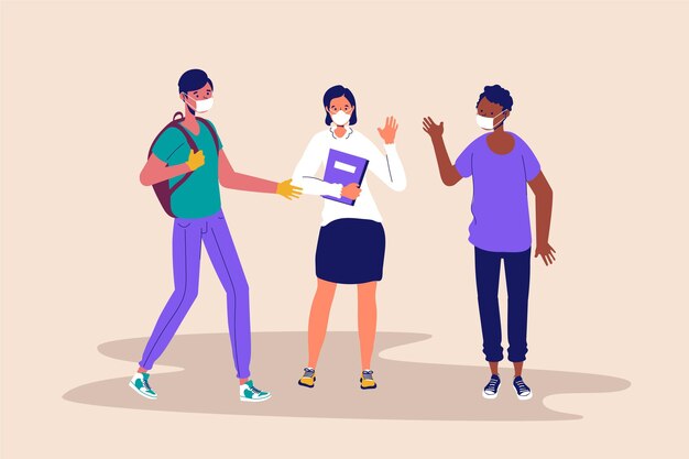 students wearing face masks illustrated