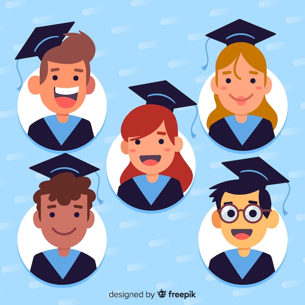 Free vector students with graduation hats