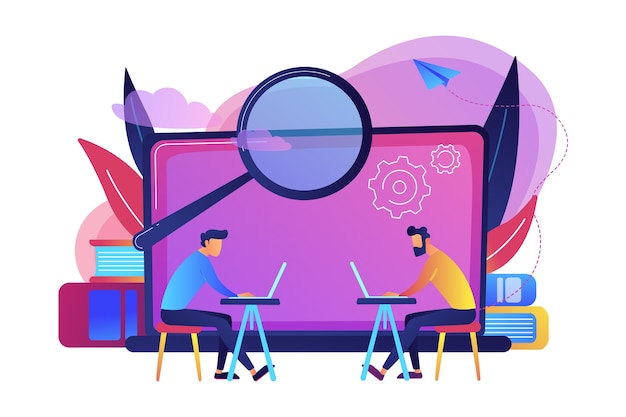 Free vector students with laptops are searchig information in computer class illustration