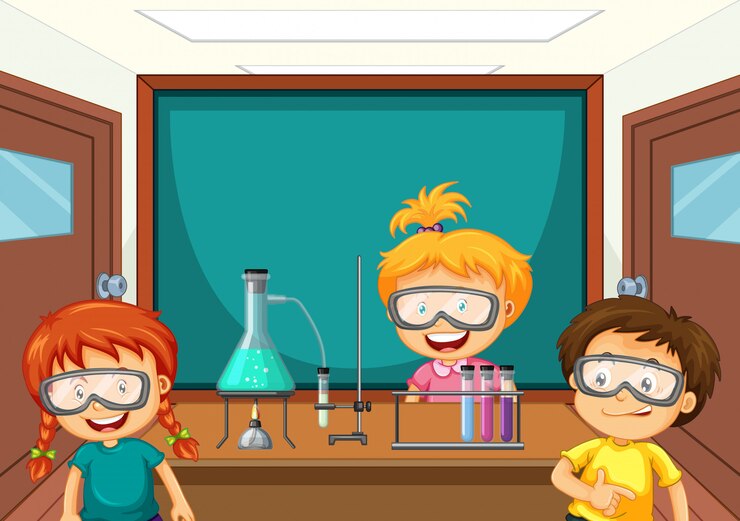 Free Vector students working with science tools in lab