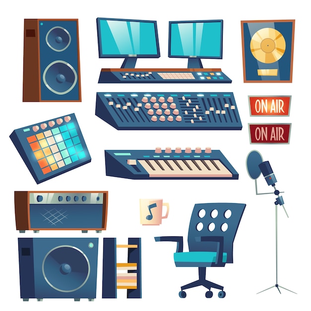 Бесплатное векторное изображение Комплект студийного звукозаписывающего оборудования