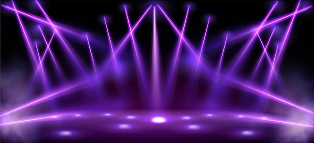 Бесплатное векторное изображение Студия с сценическим освещением прожекторными лучами с дымом