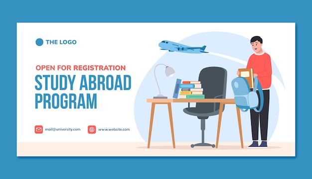 Free vector study abroad horizontal banner