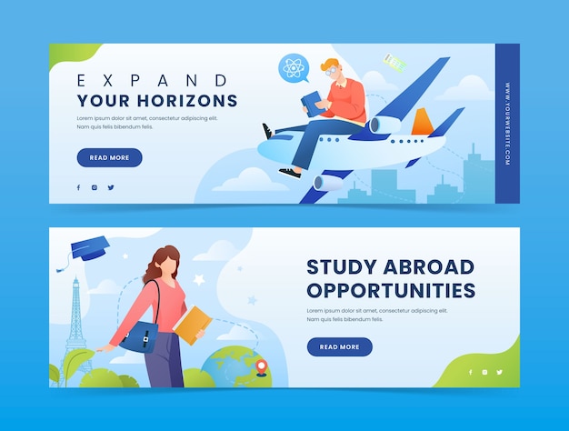 Free vector study abroad horizontal banner