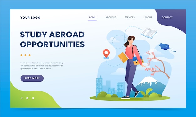 Free vector study abroad landing page template