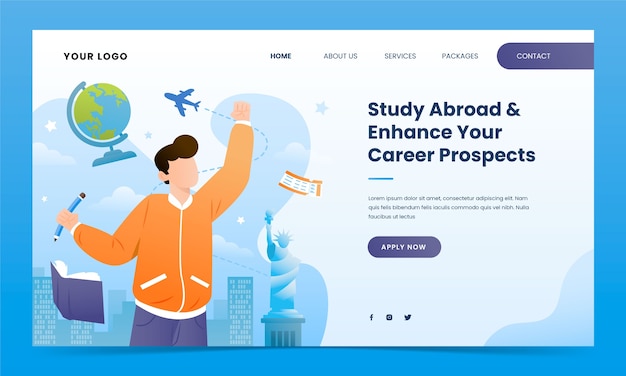 Free vector study abroad landing page template