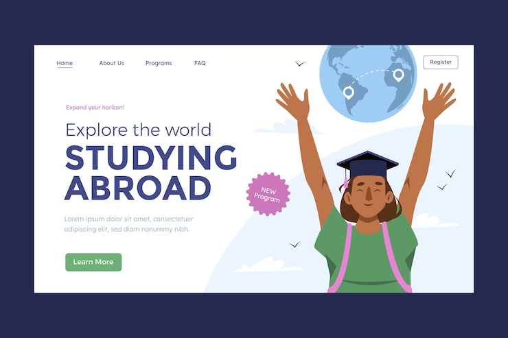 Free Vector study abroad landing page template