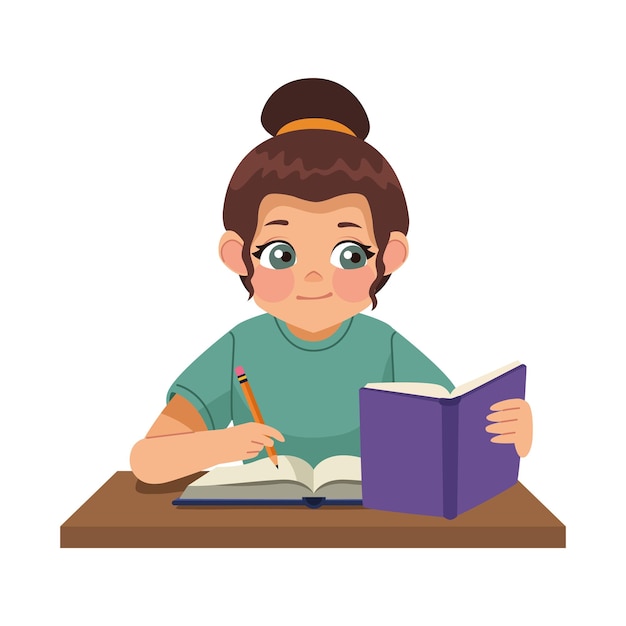 Free vector studying woman and writing isolated