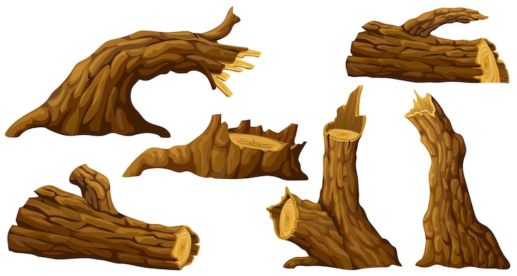 Free Vector stump log cartoon piece of wood broken oak linden maple cedar