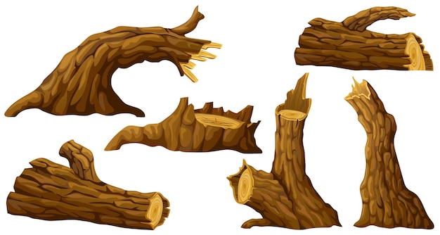 Stump log Cartoon piece of wood Broken oak linden maple cedar