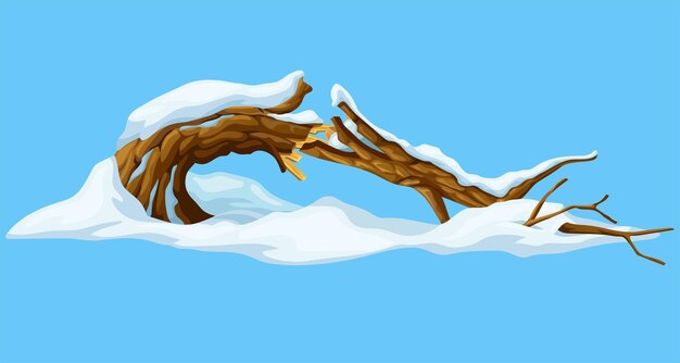 Stumps wooden logs under snow Cartoon tree winter Broken oak and snowdrifts