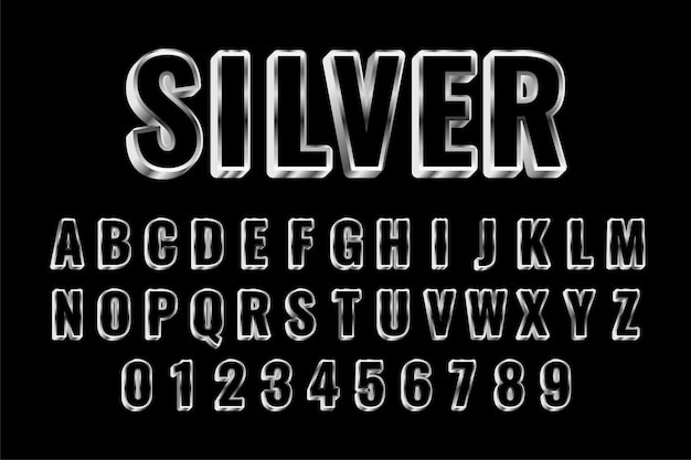 Free vector style silver alphabets text effect set