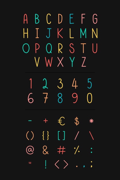Vettore gratuito alfabeto in stile e set di simboli vettoriali