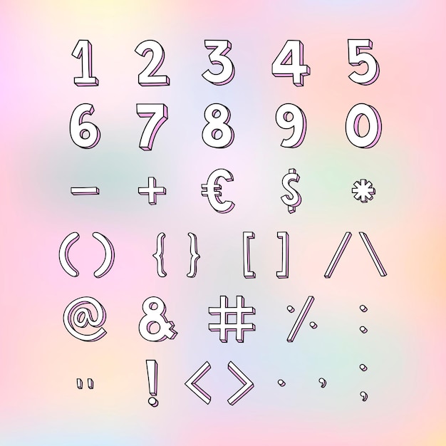 Styled numbers and symbol set vector