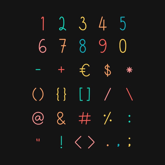 Styled numbers and symbol set vector