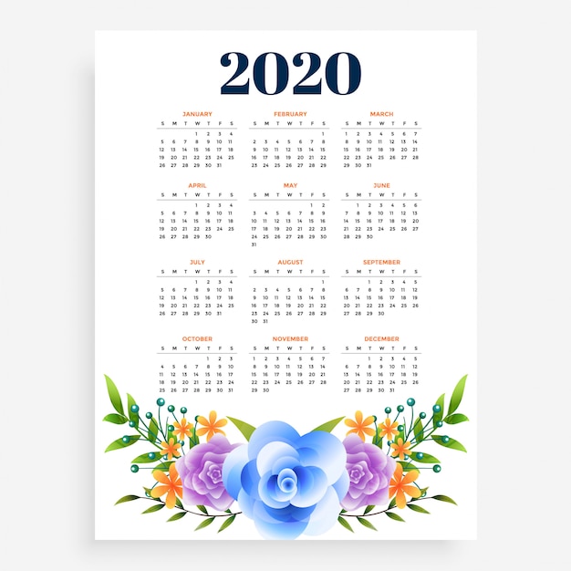 Free vector stylish 2020 new year vertical flower template design