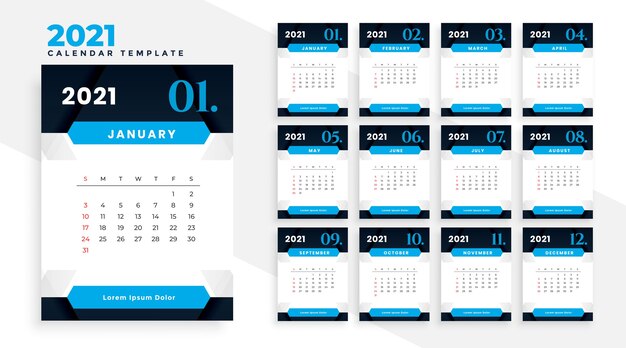 Стильный синий бизнес-календарь на 2021 год