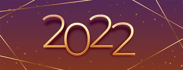 Stylish 2022 golden happy new year banner with decorative lines