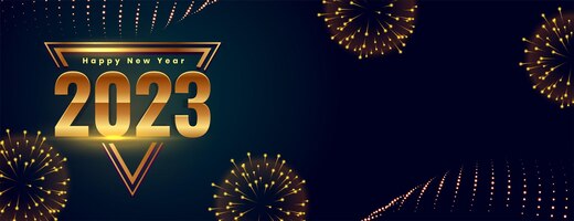 Free vector stylish 2023 new year banner with firework and light effect
