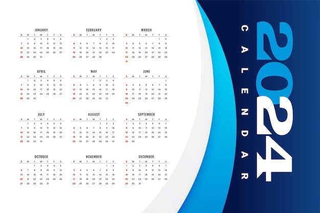 Free vector stylish 2024 new year calendar template with abstract design vector