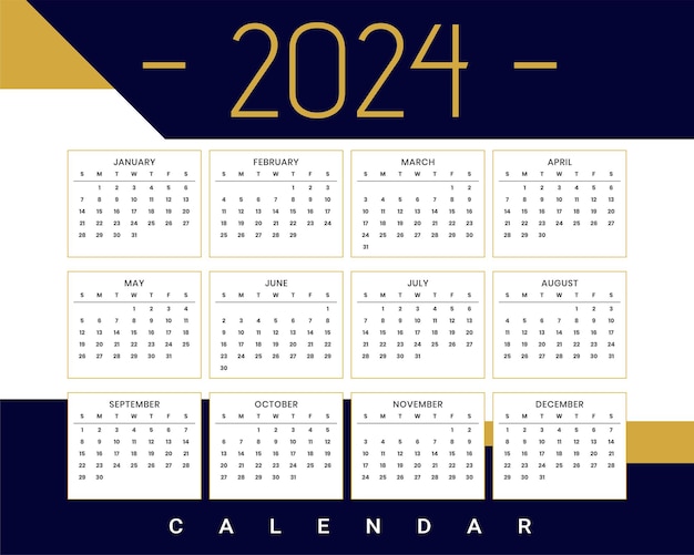 Бесплатное векторное изображение Стильный шаблон настенного календаря на 2024 год полностраничный печатный вектор дизайна