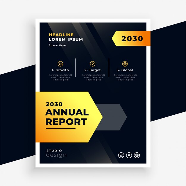 Stylish black and yellow annual report flyer template design