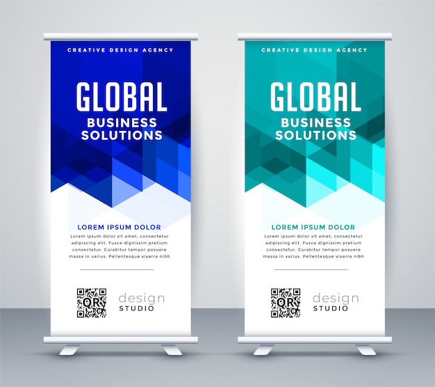 Stylish blue modern rollup banner set