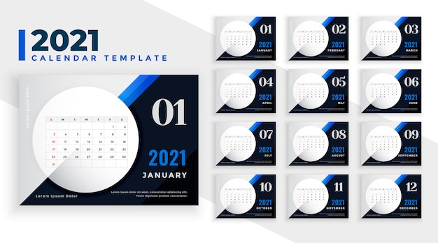 スタイリッシュな青い新年のカレンダーテンプレート
