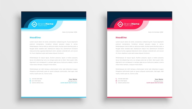 Stylish business letterhead in blue and red color