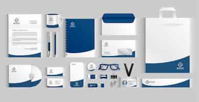 Free vector stylish business stationery items set in blue color