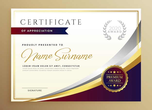 Stylish certificate template design in golden theme