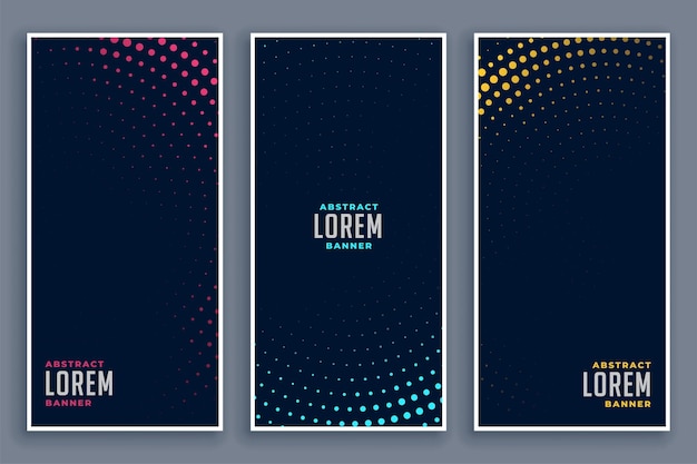 Stylish circular halftone effect banners set