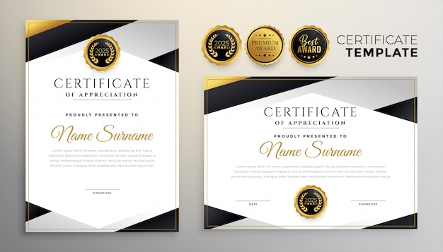 Free vector stylish company certificate of achievement template set of two