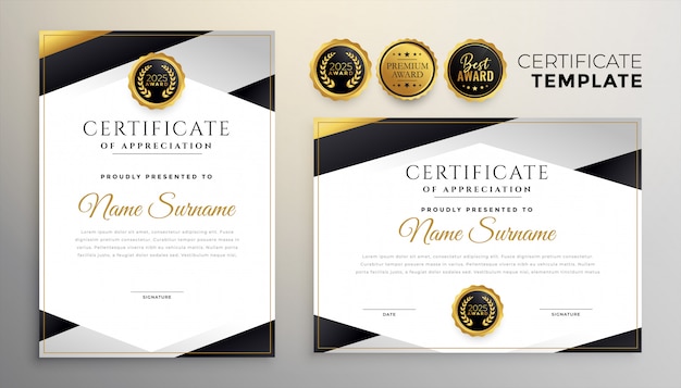 Бесплатное векторное изображение Стильный фирменный сертификат достижений, набор из двух шаблонов