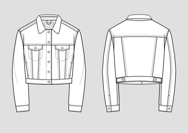 Download Premium Vector Stylish Denim Jacket Technical Sketch Illustration Mockup Template