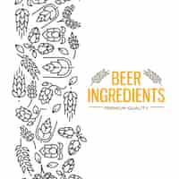 Free vector stylish design card with images to the left of the yellow text beer ingredients of flowers, twig of hops, blossom, malt