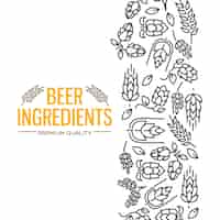 Free vector stylish design card with images to the right of the yellow text beer ingredients of flowers, twig of hops, blossom, malt