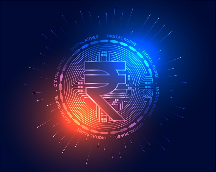 मुफ़्त वेक्टर stylish digital currency indian rupee futuristic concept background